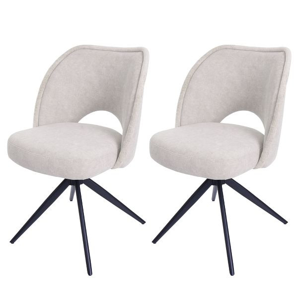 Mendler 2er-Set Esszimmerstuhl HWC-N72, Polster-Küchenstuhl, drehbar Auto-Return, Stoff/Textil (420g/m²) Öko-Tex, creme, 108597