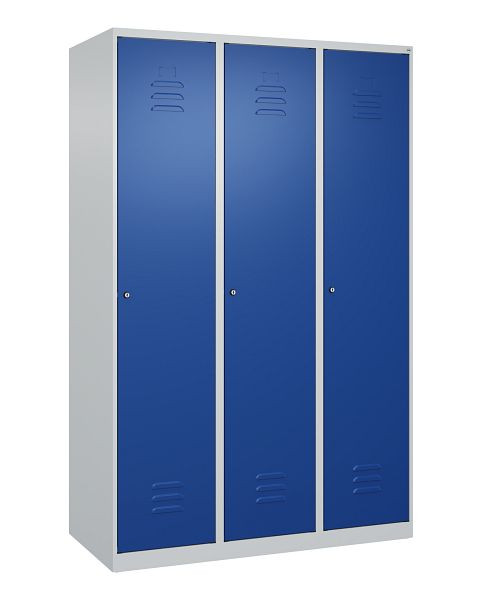 C+P Umkleidespind Classic PLUS mit Mitteltrennwand, 3 Abteile, 1850x1200x500mm, 7035/5010, Zylinderschlösser, 080000-32F S10007