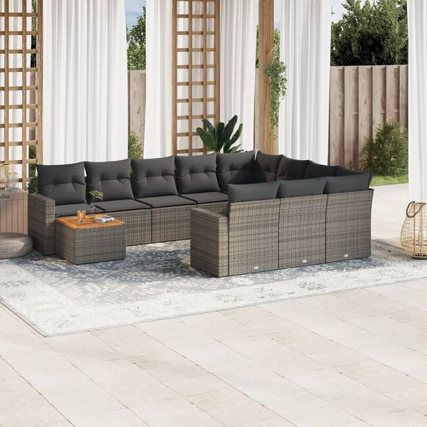vidaXL 11-teilig Garten-Sofagarnitur mit Kissen Grau Poly Rattan, 3256641