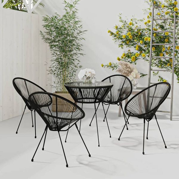 vidaXL 5-teilig Garten-Essgruppe Schwarz, Material: Rundes PVC-Rattan, pulverbeschichteter Stahl, 3085449