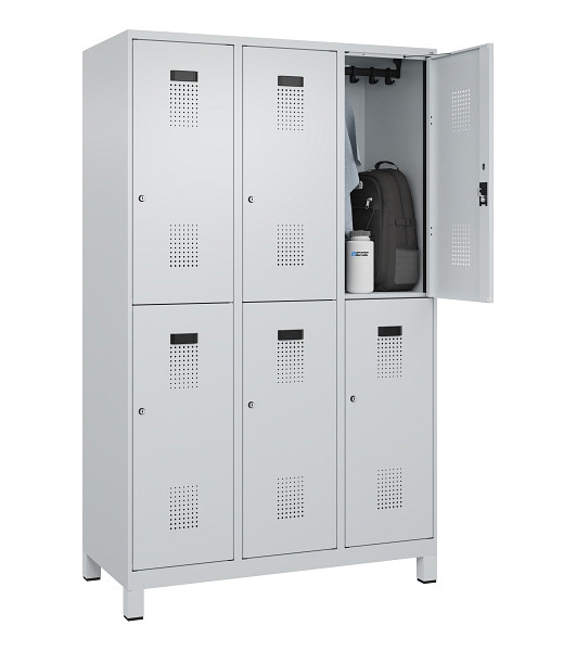 C+P Doppelstöckiger Spind Evolo PLUS, mit Füßen, 6 Fächer, 1950x1200x500mm, 703, Frontfarbe RAL 7035 Lichtgrau, Zylinderschloss, 049310-32 S10040