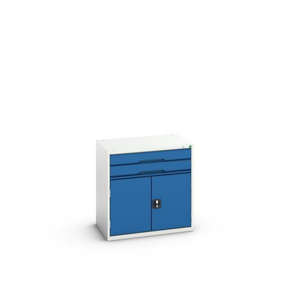 bott verso Schubladenschrank mit Flügeltür, mit 2 Schubladen und Fachboden, BxTxH: 800 x 550 x 800 mm, Lichtgrau / Enzianblau, 16925116.11