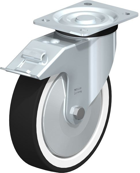 Blickle L-POTH 200R-FI-FA Stahlblech-Lenkrolle, mittelschwere Ausführung, mit Anschraubplatte & Feststeller, Thermoplastisches Polyurethan, Grau, 230318