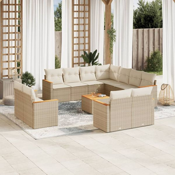 vidaXL 12-teilig Garten-Sofagarnitur mit Kissen Beige Poly Rattan, 3258908
