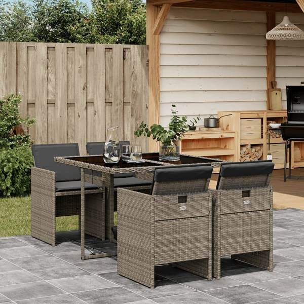 vidaXL 5-tlg. Garten-Essgruppe mit Kissen Grau Poly Rattan, UV-beständig, 3277663