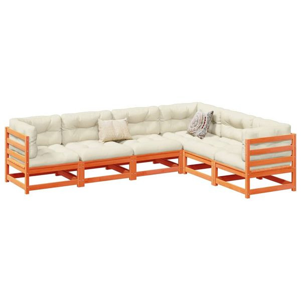 vidaXL 6-teilig Garten-Sofagarnitur mit Kissen Wachsbraun Kiefernholz, 3299457