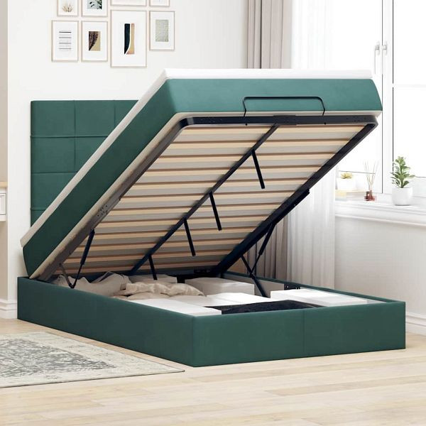 vidaXL Ottoman-Bett mit Matratzen & LEDs Dunkelgrün 120x200 cm Samt, 3314315
