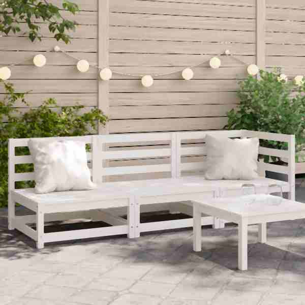 vidaXL Gartensofa 3-Sitzer Weiß Massivholz Kiefer, 837950