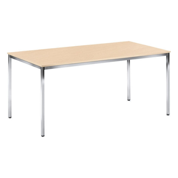 Deskin Besprechungstisch BASE-MODUL, Platte Ahorndekor, Gestell verchromt, B 1600 x T 800 x H 720 mm, 248693