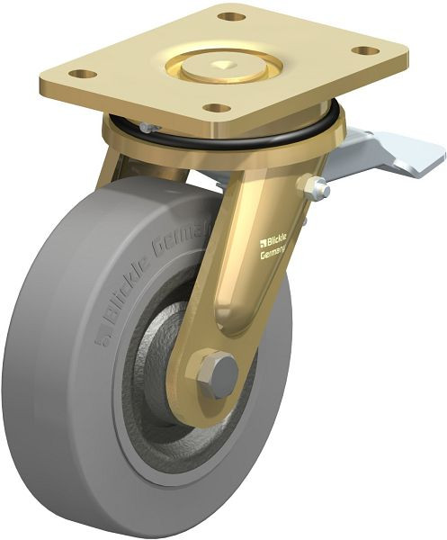 Blickle LS-SE 160K-ST-SG Stahlgeschweißte Schwerlast-Lenkrolle, schwere Drehkranz-Ausführung mit Feststeller, Elastik-Vollgummi, Grau, 381889