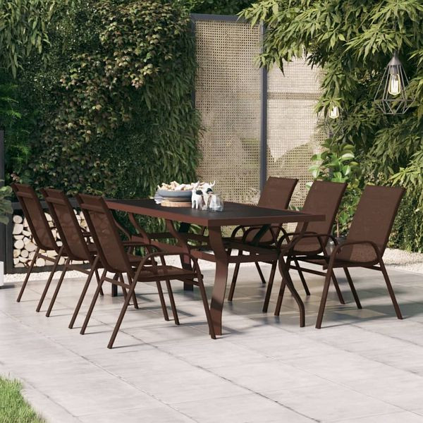 vidaXL Gartentisch Braun und Schwarz 180x80x70 cm Stahl und Glas, 318773