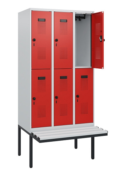 C+P Doppelstock-Spind Evolo PLUS, Bank, 6 Fächer, 1950x900x815mm, 7035/3020, Drehriegel, Sitzfläche Kunststoff, 0493405-30 S10091