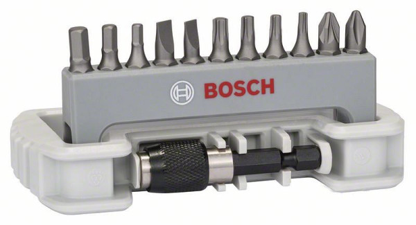 Bosch Schrauberbit-Set Extra-Hart, 11-teilig, PH, PZ, T, S, HEX, 25 mm, Bithalter, VE: 12 Stück, 2608522131