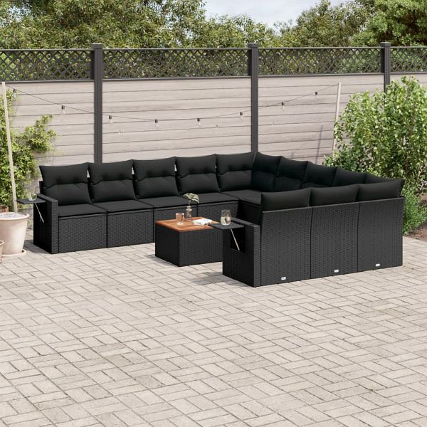 vidaXL 12-teilig Garten-Sofagarnitur mit Kissen Schwarz Poly Rattan, 3224788