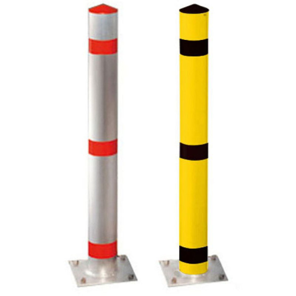 Stein HGS Absperrpfosten -Acero-, zum Einbetonieren, gelb beschichtet mit 3 schwarzen Reflexstreifen, Pfosten: Ø 102 mm, Stahl, feuerverzinkt, 19805-sg