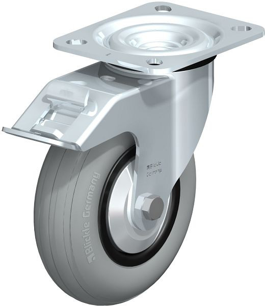 Blickle L-VWPP 125R-FI-SG-FA Stahlblech-Lenkrolle, mittelschwere Ausführung, mit Anschraubplatte & Feststeller, Weichgummi, Grau, 849929