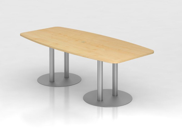 Hammerbacher Konferenztisch 220cm Säulenfuß, Ahorn/Silber, tonnenförmig, VKT22S/3/S