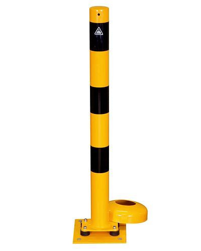 DENIOS Absperrpfosten zum Neigen, gelb-schwarz, Ø 76 mm, Höhe 1000 mm, 249366