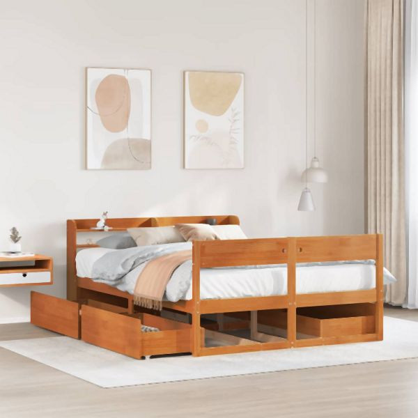 vidaXL Massivholzbett ohne Matratze Wachsbraun 150x200 cm Kiefernholz, 3307121