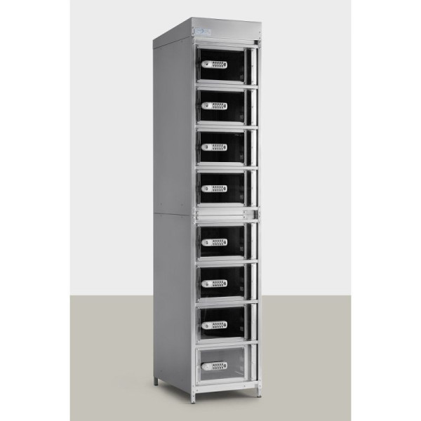 STEIN HGS Edelstahlschrank, opt. für Außen, 1 bis 8 Fächer, Innenbereich mit transp. Türen, 8 Stück, Wandmontage, 84511.0011