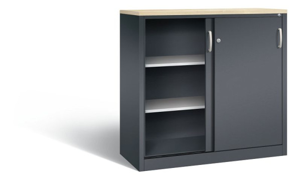 C+P Sideboard mit Schiebetüren Acurado, H1200xB1200xT500mm, Farbe: Schwarzgrau / feuerrot, Bügelgriff, 3 OH, 2057-1200 S10349