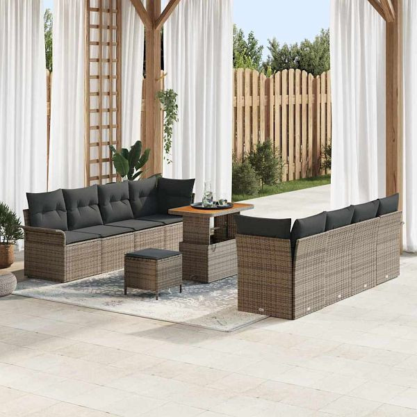 vidaXL Garten-Sofa-Set mit Kissen 11-teilig Grau 90 x 55 x 71 cm, 3364063