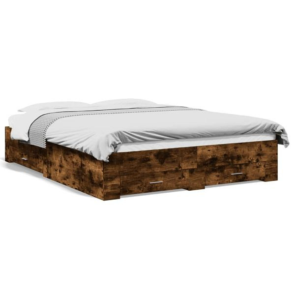 vidaXL Bettgestell mit Schubladen Räuchereiche 160x200cm Holzwerkstoff, 3280374