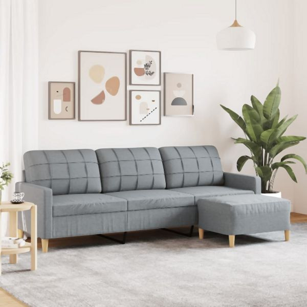 vidaXL 3-Sitzer-Sofa mit Hocker Hellgrau 210 cm Stoff, 3278249