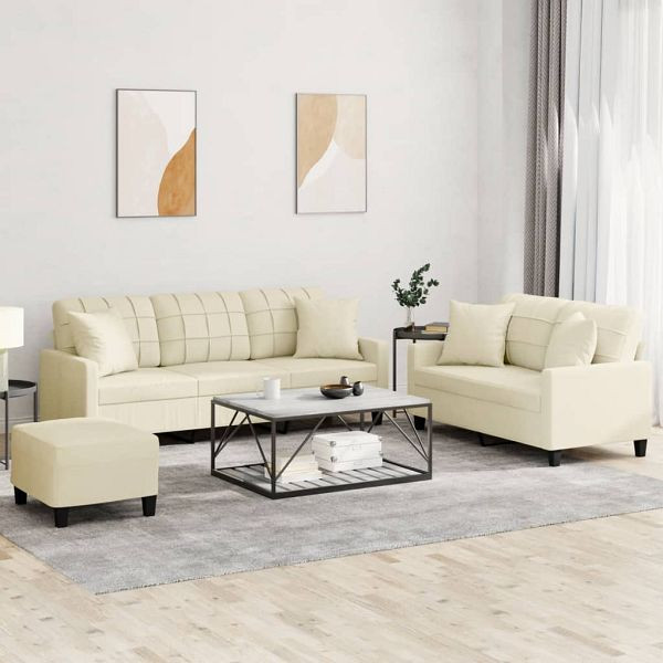 vidaXL 3-teilig Sofagarnitur mit Kissen Creme Kunstleder, 3201394