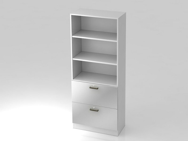 Hammerbacher Schrank 5OH, 2HR, Sockelblende Streifengriff Weiß/Silber, 80x42x200,4 cm (BxTxH), V7300/W/S/SG