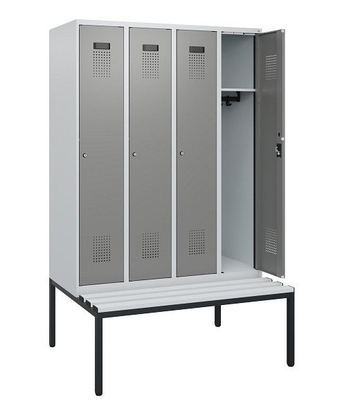 C+P Spind Evolo PLUS, 4 Abteile, 1950x1200x815mm, 7035/0004, Zylinderschloss, Material Sitzfläche Kunststoff, Sitzbank, 0490505-40 S10095