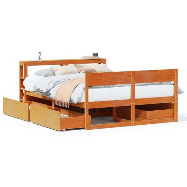vidaXL Massivholzbett ohne Matratze Wachsbraun 135x190 cm Kiefernholz, 3306398