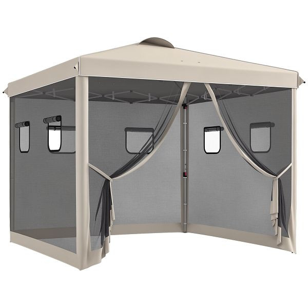 Outsunny Faltpavillon, höhenverstellbar, Netzvorhänge, Tragetasche, Metallgestell, 3 x 3 x 3 m, Beige, 84C-495V00BG
