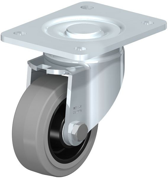 Blickle LH-POEV 100K-3-SG Stahlblech-Lenkrolle, Schwerlast-Ausführung, mit Anschraubplatte, Elastik-Vollgummi, Grau, 750060