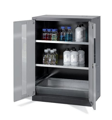 asecos Chemikalienschrank Systema CS-82G, Korpus anthrazit, silber, 2 Einlegeböden und Bodenwanne, 202660