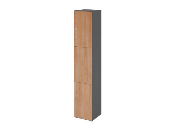 Hammerbacher Schließfachschrank schmal 6OH, 3 Türen mit Schloss, Korpus: Graphit, Türen: Nuss, 40 x 40 x 215,6 cm (BxTxH), V264L3/G/N/DS