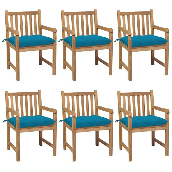 vidaXL Gartenstühle 6 Stück mit Hellblauen Kissen Massivholz Teak, 3073050