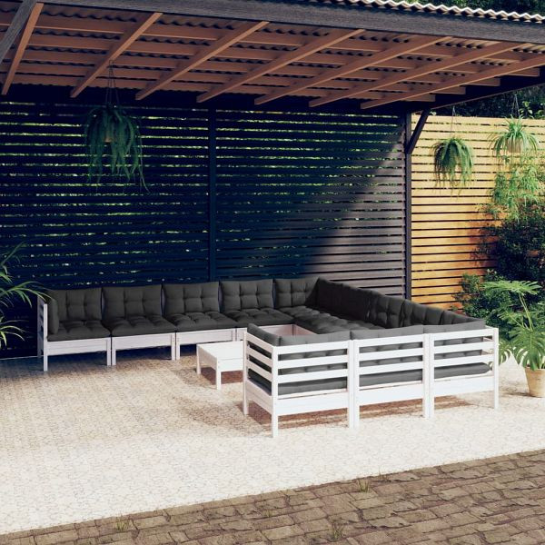 vidaXL 12-teilig Garten-Lounge-Set mit Kissen Weiß Kiefernholz, 3097026