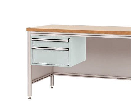 Manuflex Gehäuse-Unterbau für ALU-Arbeitstische, Nutzhöhe 300 mm mit 2 Schubfächern, für Tischtiefe 800 mm, Lichtgrau, ZB4572.7035