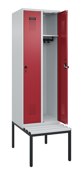 C+P Spind Evolo PLUS, 2 Abteil, 2120x600x815mm, 7035/3003, Drehriegel, Sitzfläche Kunststoff, Sitzbank, 0490507-20 S10058
