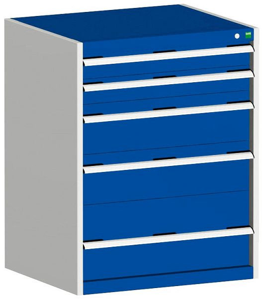 bott cubio Schubladenschrank bestückt mit 5 Schubladen BxTxH: 800 x 525 x 1000 mm, RAL 7035/5010, 40012033.11V