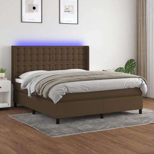 vidaXL Boxspringbett mit Matratze & LED Dunkelbraun 160x200 cm Stoff, 3138648