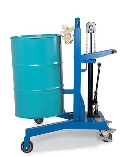 DENIOS Fasslifter LD aus Stahl, lackiert, rechtwinkliges Fahrwerk, für 200-Liter-Stahlfässer, 227161