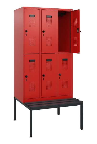 C+P Doppelstöckiger Spind Evolo PLUS, Bank, 6 Fächer, 1950x900x815mm, 3020/3020, Drehriegel, Sitzfläche Kunststoff, Sitzbank, 0493505-30 S10131