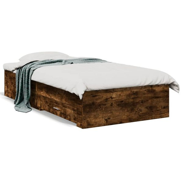 vidaXL Bettgestell mit Schubladen Räuchereiche 75x190 cm Holzwerkstoff, 3280444