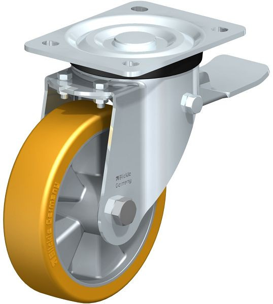 Blickle L-ALTH 151K-ST Stahlblech-Lenkrolle, mittelschwere Ausführung, mit Anschraubplatte & Feststeller, Blickle Extrathane®, Hellbraun, 852474