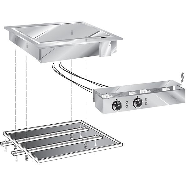 Gastro-Inox drop-in Grillplatte 60cm, Backfläche aus Edelstahl, 1/2 glatt-1/2 geriffelt, 160.540