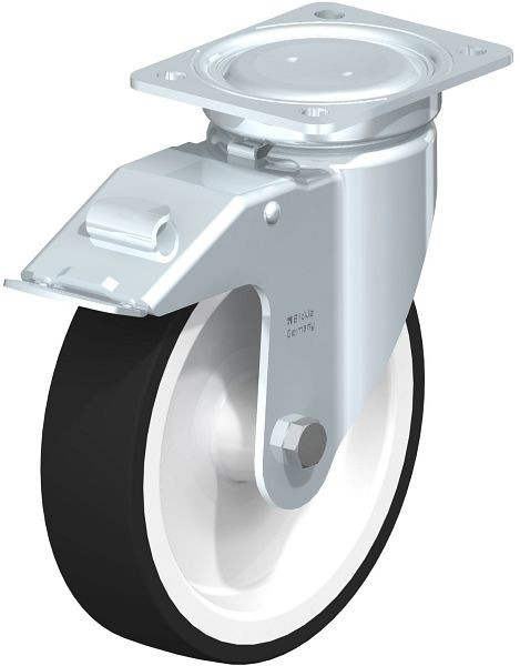 Blickle LU-POTH 200G-FI Stahlblech-Lenkrolle, schwere, geschlossene Ausführung, mit Anschraubplatte & Feststeller, Thermoplastisches Polyurethan, 759205