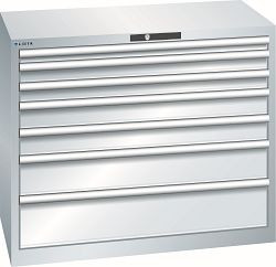 LISTA Schubladenschrank 54x27E (BxTxH) 1023x572x850mm KEY Lock, Lichtgrau, 7 Schubladen, Traglast Schubladen 75 kg, 78.750.020