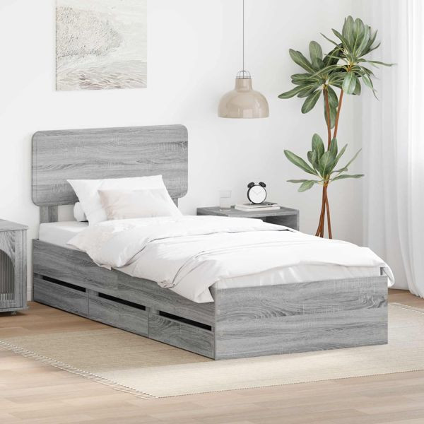 vidaXL Bettrahmen Graues Sonoma 90 x 190 cm Ingenieurs Holz, 3412225